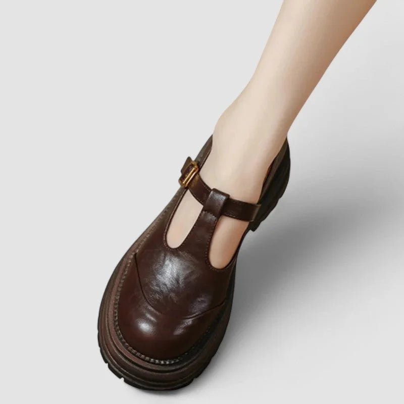 Robuuste leren platform Mary Jane-schoenen