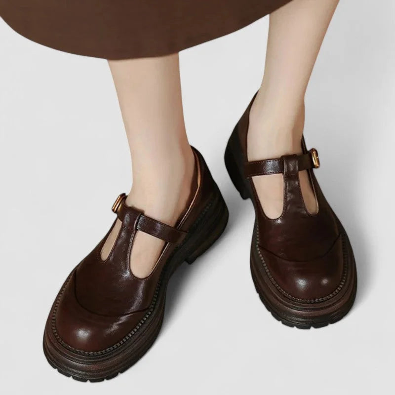 Robuuste leren platform Mary Jane-schoenen
