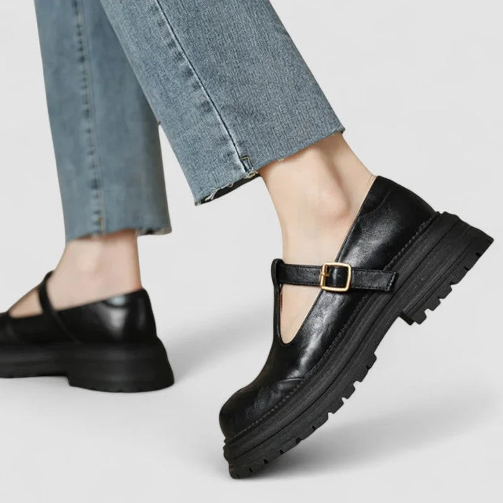Robuuste leren platform Mary Jane-schoenen