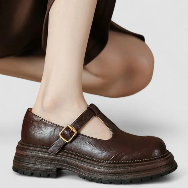 Robuuste leren platform Mary Jane-schoenen