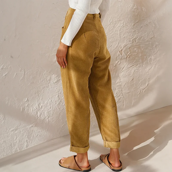 Corduroy broek met hoge taille en plooien, tapered