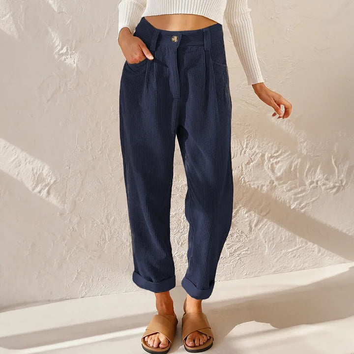 Corduroy broek met hoge taille en plooien, tapered