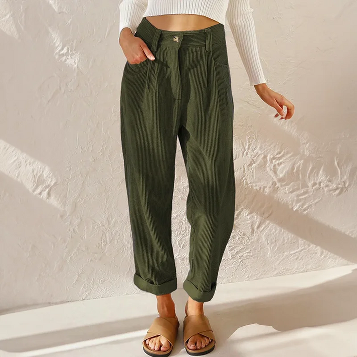 Corduroy broek met hoge taille en plooien, tapered