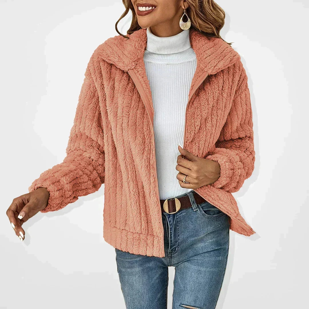 Zachte fleece jack met rits en brede kraag