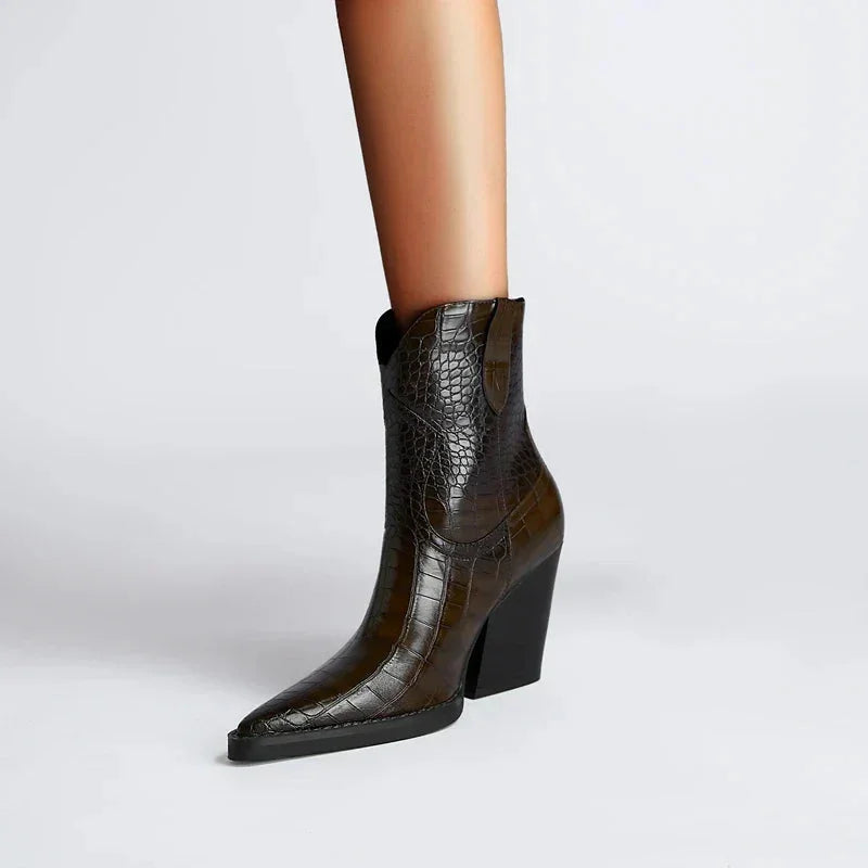 Western enkellaarzen met crocoprint