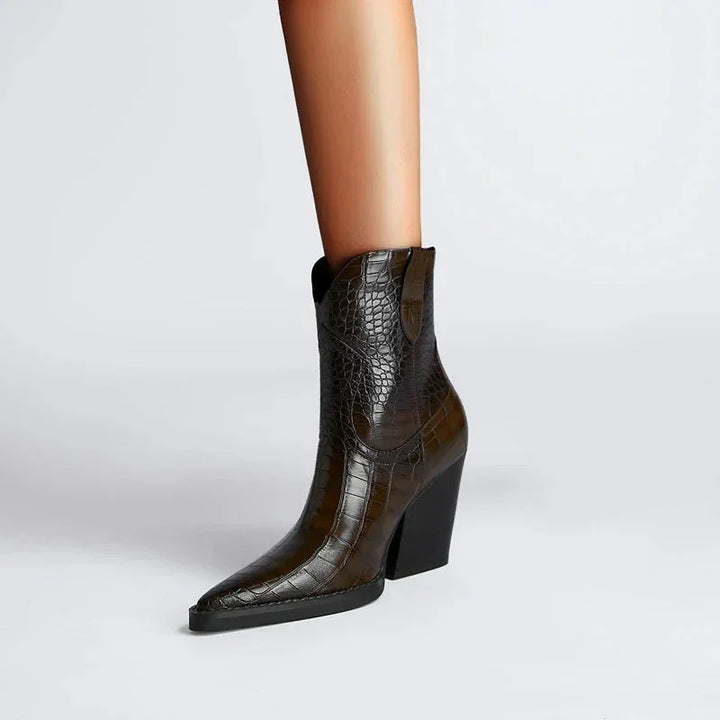 Western enkellaarzen met crocoprint