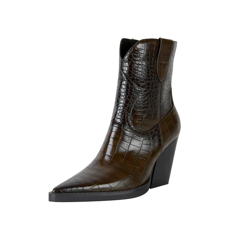 Western enkellaarzen met crocoprint