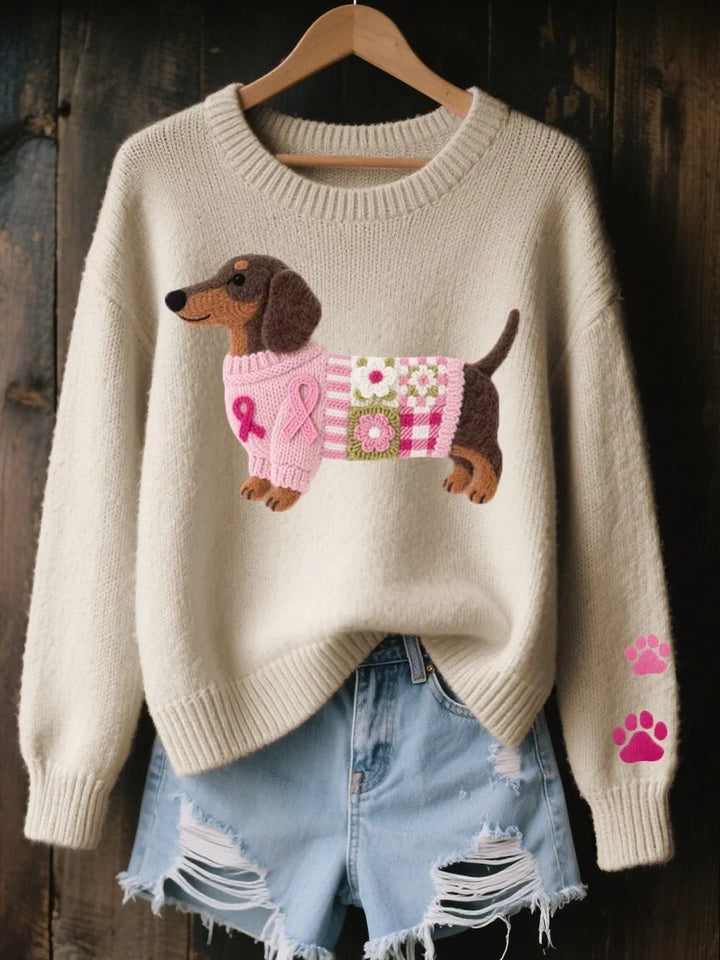 Trui met ronde hals en dashond-patchworkprint