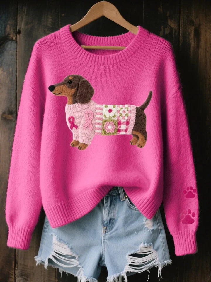 Trui met ronde hals en dashond-patchworkprint