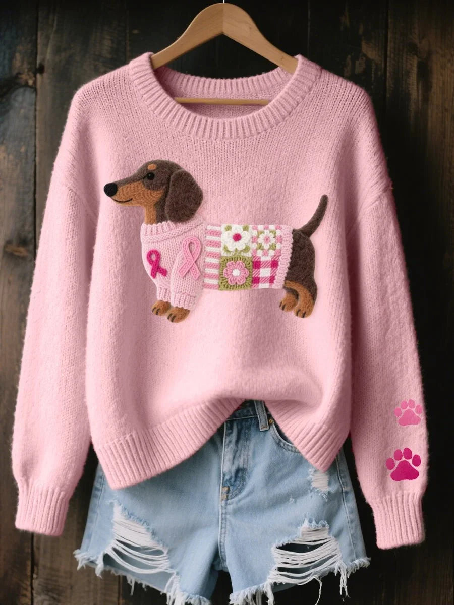 Trui met ronde hals en dashond-patchworkprint