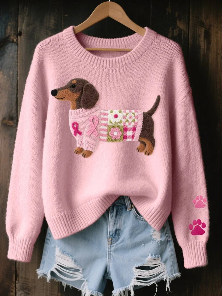 Trui met ronde hals en dashond-patchworkprint