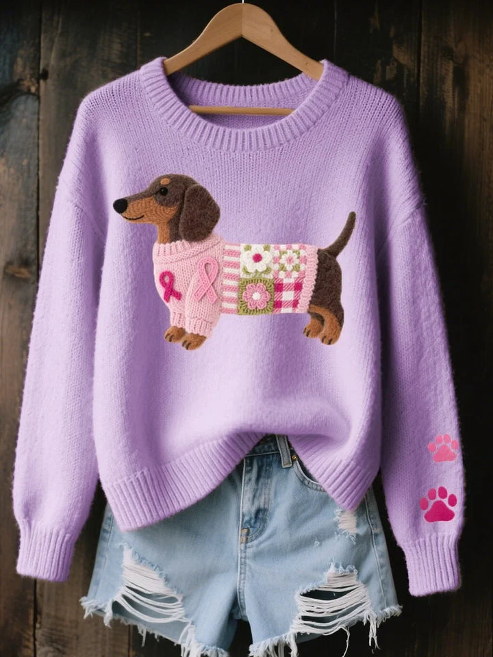 Trui met ronde hals en dashond-patchworkprint