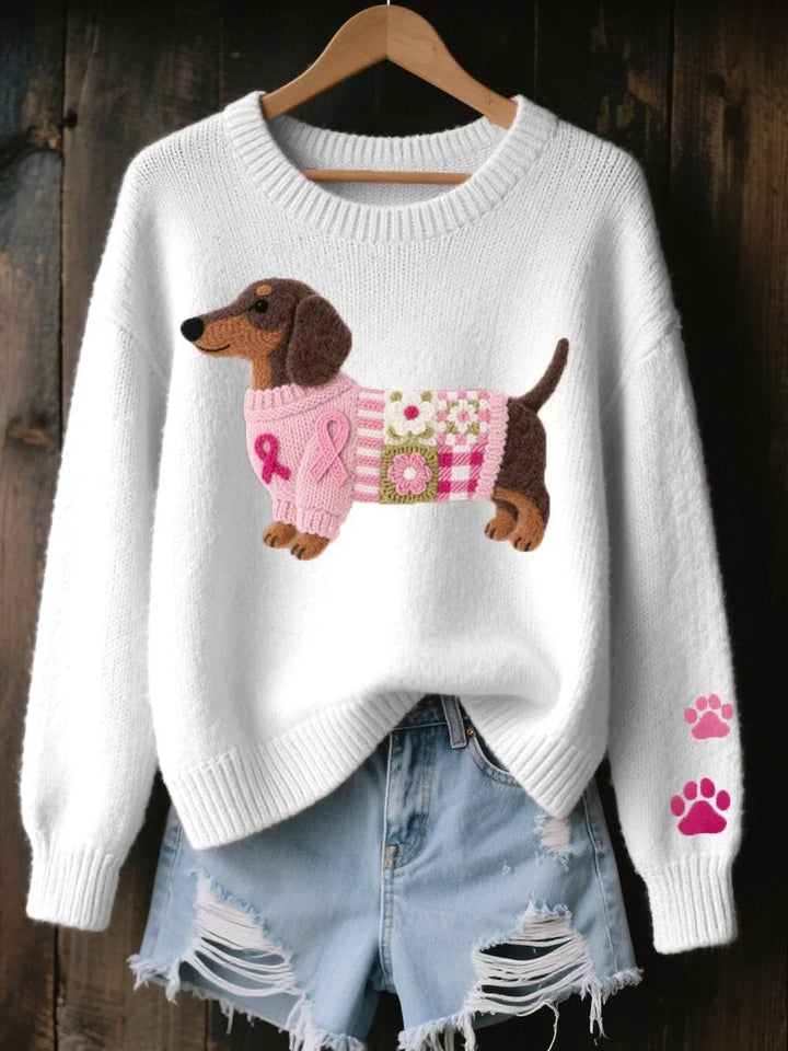 Trui met ronde hals en dashond-patchworkprint