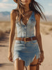 Denim minijurk met V-hals en destroyed zoom