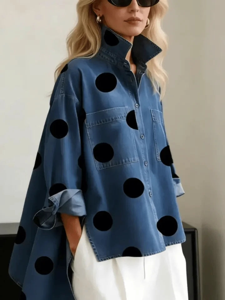 Oversized blouse met stippenprint en high-low zoom