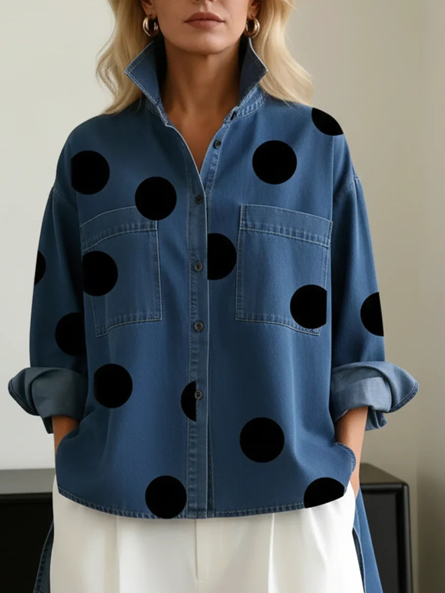 Oversized blouse met stippenprint en high-low zoom