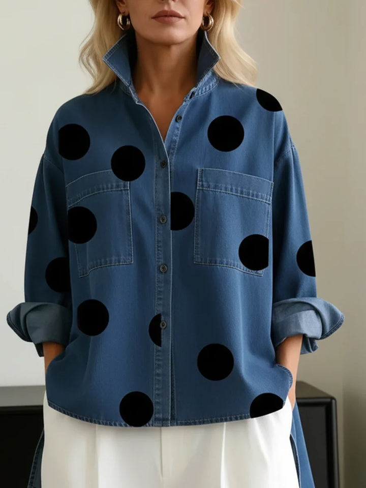 Oversized blouse met stippenprint en high-low zoom