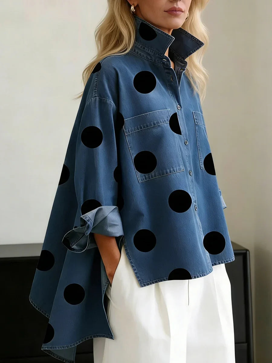 Oversized blouse met stippenprint en high-low zoom