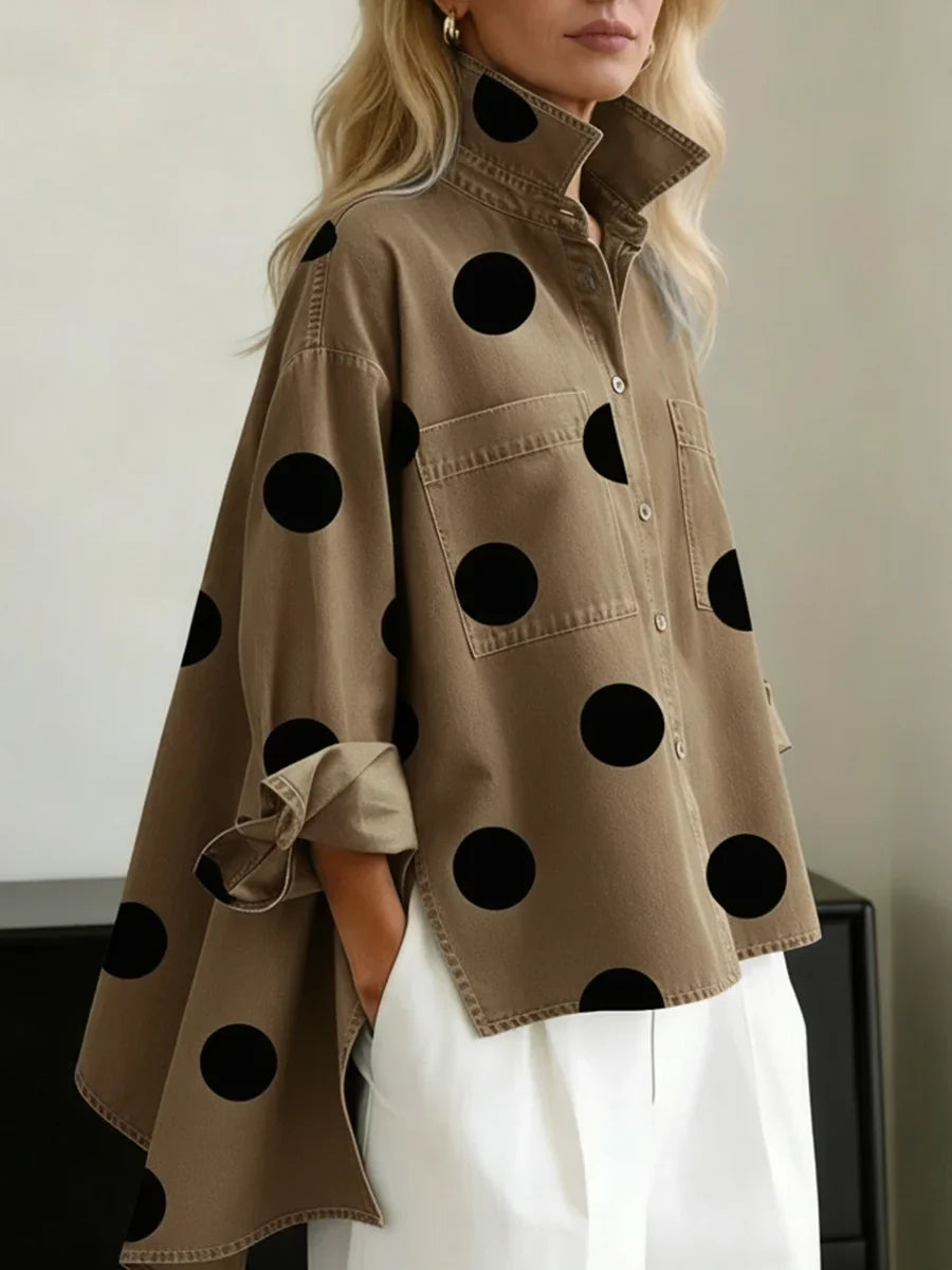 Oversized blouse met stippenprint en high-low zoom