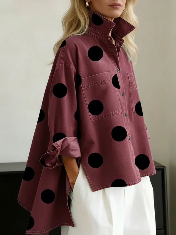 Oversized blouse met stippenprint en high-low zoom