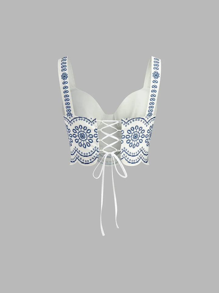 Geborduurde crop top en maxi-rok co-ord set