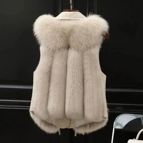 Gilet van imitatiebont en imitatieleer met revers