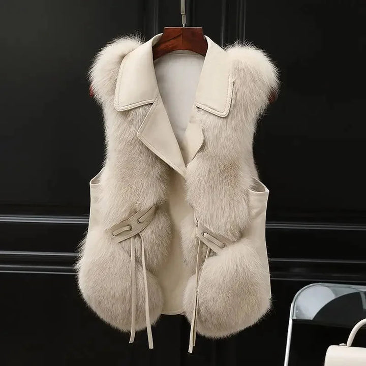 Gilet van imitatiebont en imitatieleer met revers