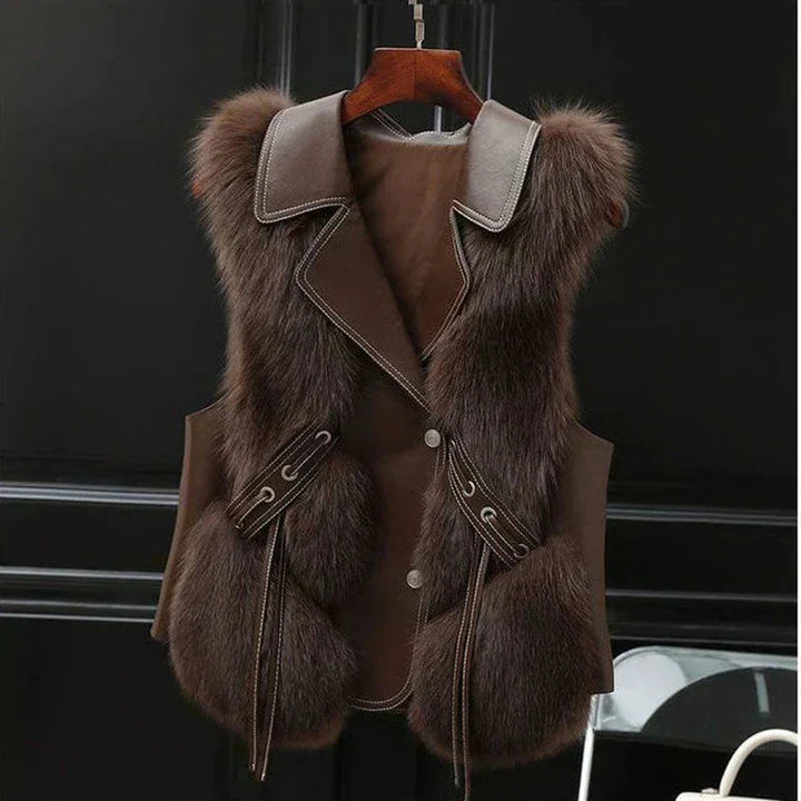 Gilet van imitatiebont en imitatieleer met revers