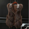 Gilet van imitatiebont en imitatieleer met revers