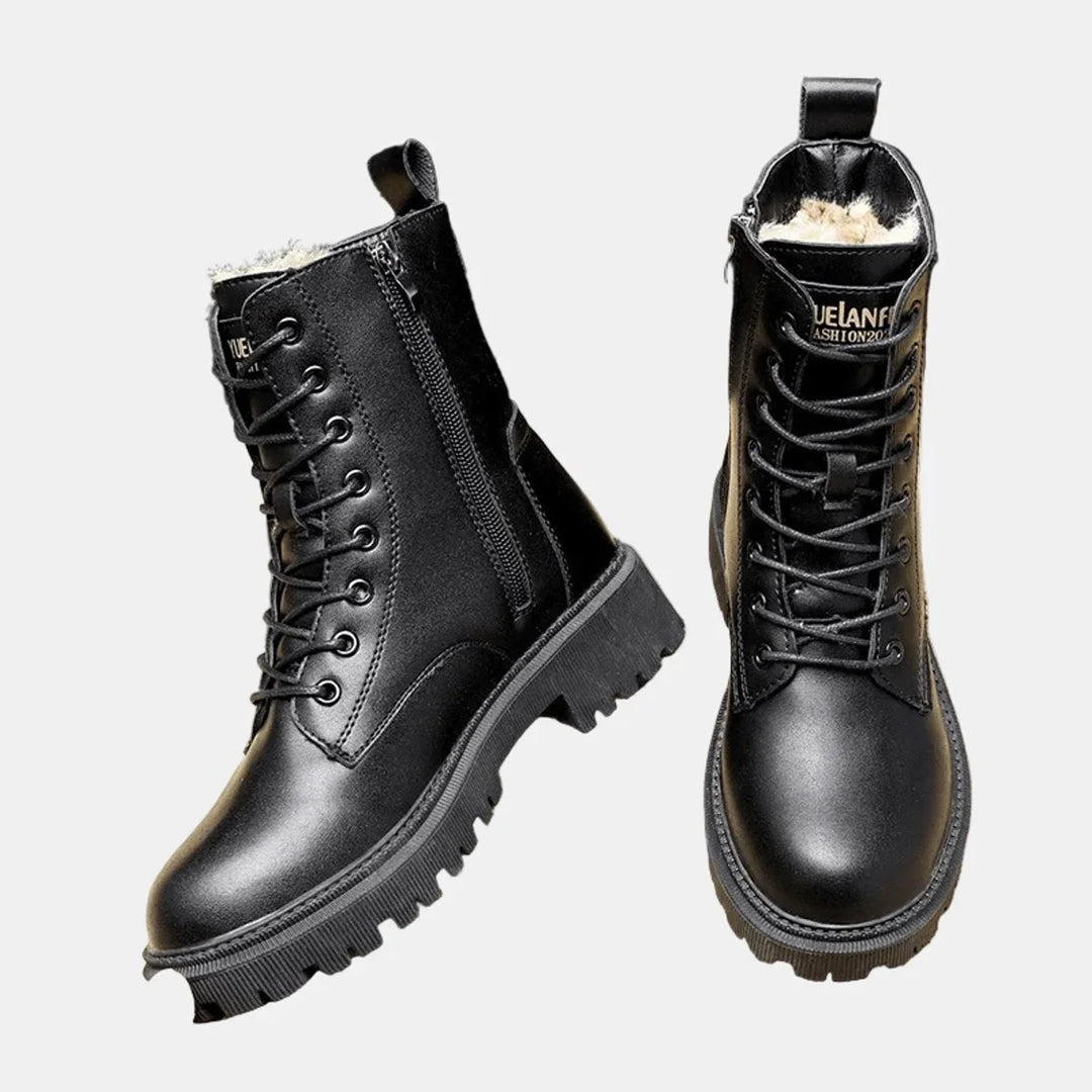 Enkellaarzen van imitatieleer met veters, combat-stijl