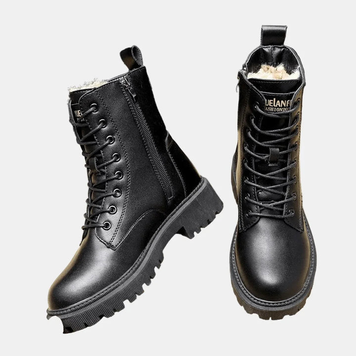 Enkellaarzen van imitatieleer met veters, combat-stijl