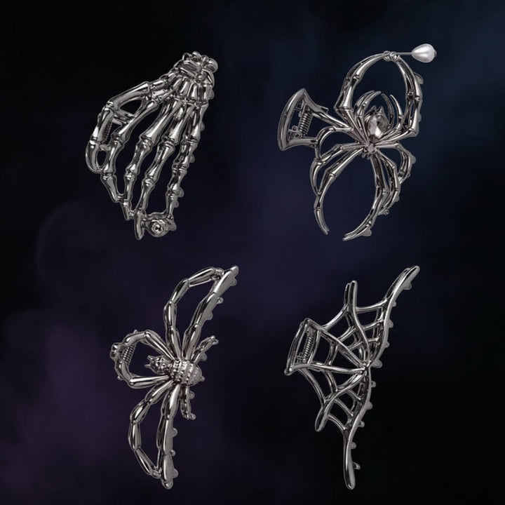 Dames Halloween haarklemmen met skeletvinger vleermuisvleugel en spinnenweb metalen decoratief ontwerp