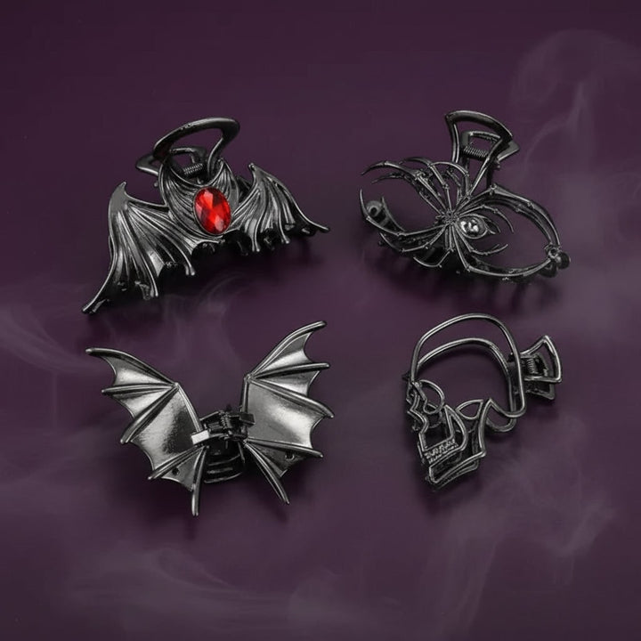 Dames Halloween haarklemmen met skeletvinger vleermuisvleugel en spinnenweb metalen decoratief ontwerp
