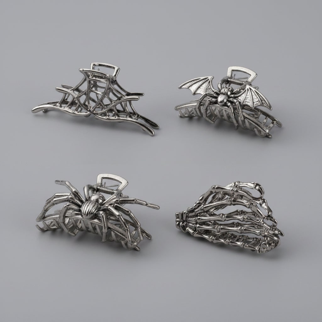 Dames Halloween haarklemmen met skeletvinger vleermuisvleugel en spinnenweb metalen decoratief ontwerp