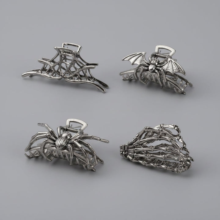 Dames Halloween haarklemmen met skeletvinger vleermuisvleugel en spinnenweb metalen decoratief ontwerp