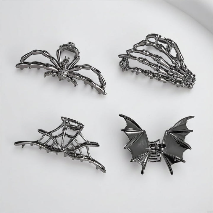 Dames Halloween haarklemmen met skeletvinger vleermuisvleugel en spinnenweb metalen decoratief ontwerp