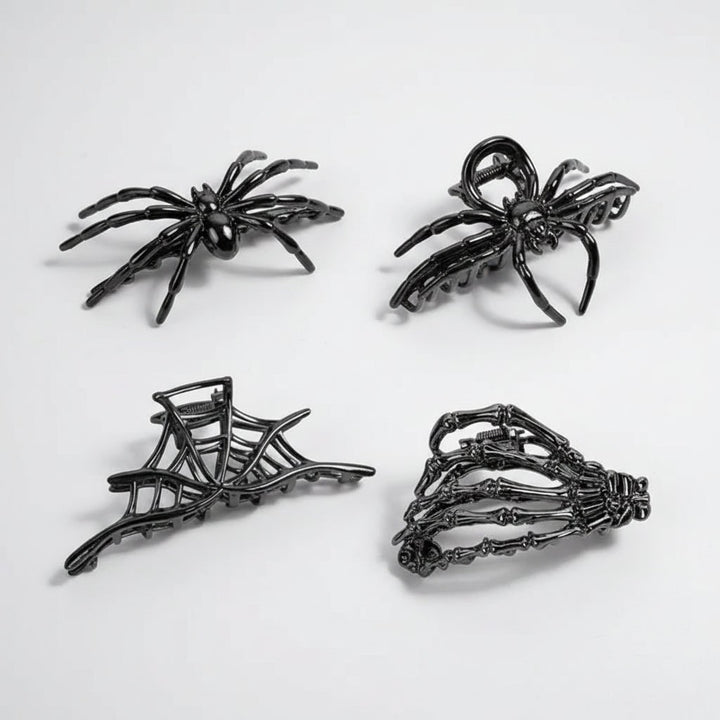 Dames Halloween haarklemmen met skeletvinger vleermuisvleugel en spinnenweb metalen decoratief ontwerp