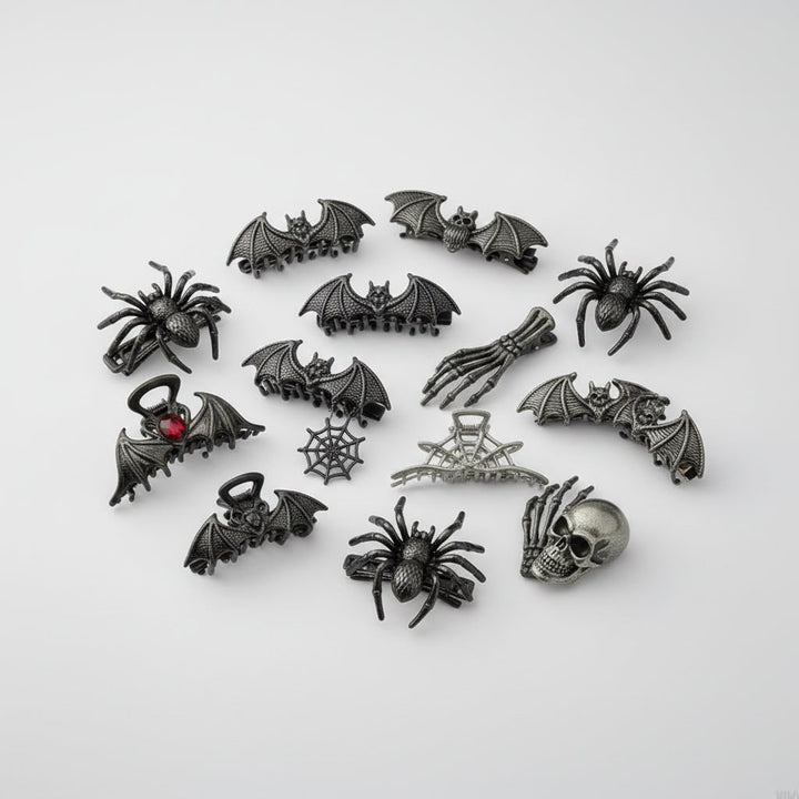 Dames Halloween haarklemmen met skeletvinger vleermuisvleugel en spinnenweb metalen decoratief ontwerp