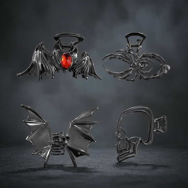 Dames Halloween haarklemmen met skeletvinger vleermuisvleugel en spinnenweb metalen decoratief ontwerp