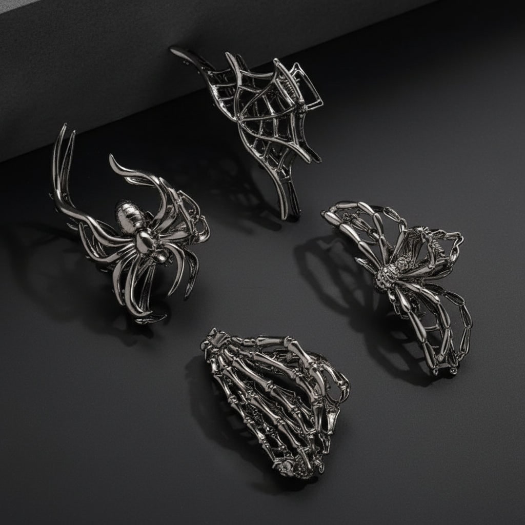 Dames Halloween haarklemmen met skeletvinger vleermuisvleugel en spinnenweb metalen decoratief ontwerp