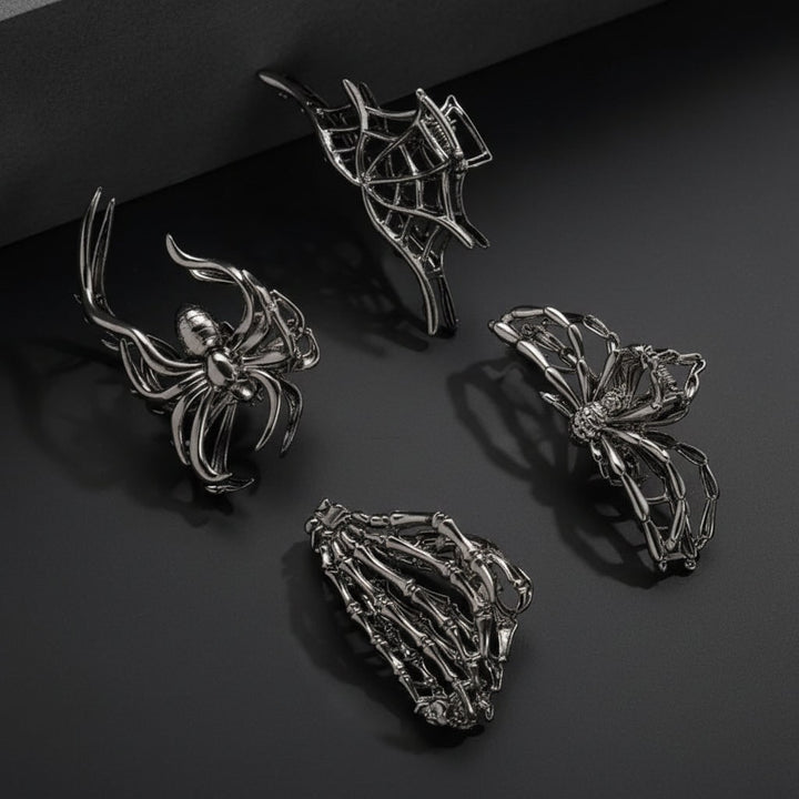 Dames Halloween haarklemmen met skeletvinger vleermuisvleugel en spinnenweb metalen decoratief ontwerp