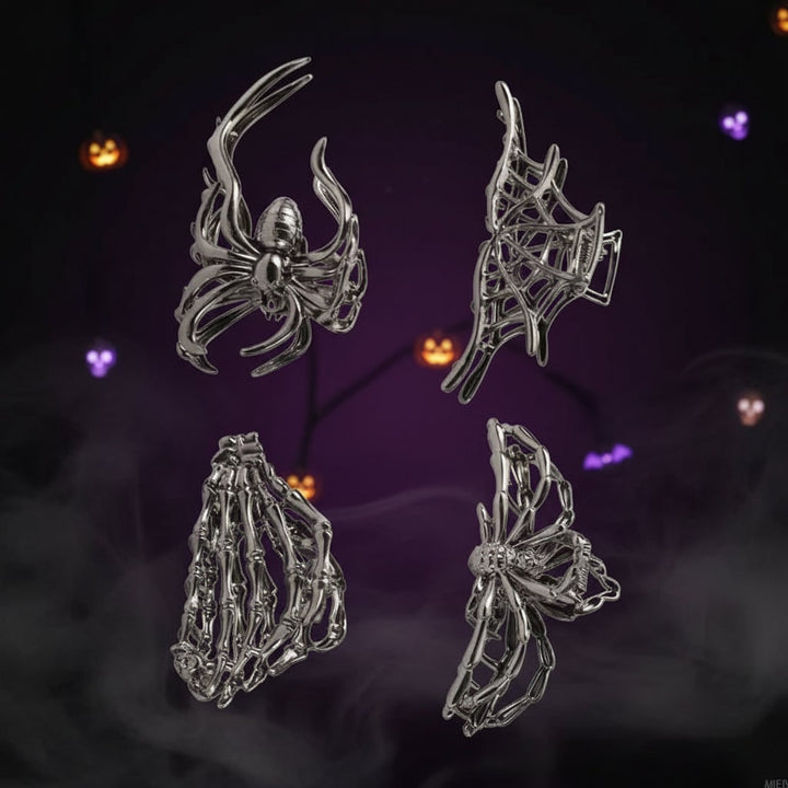 Dames Halloween haarklemmen met skeletvinger vleermuisvleugel en spinnenweb metalen decoratief ontwerp