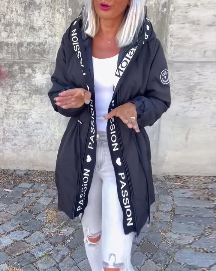 Midi-parka met capuchon en trekkoorden