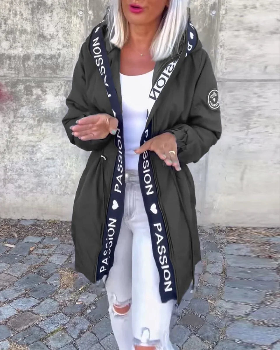 Midi-parka met capuchon en trekkoorden