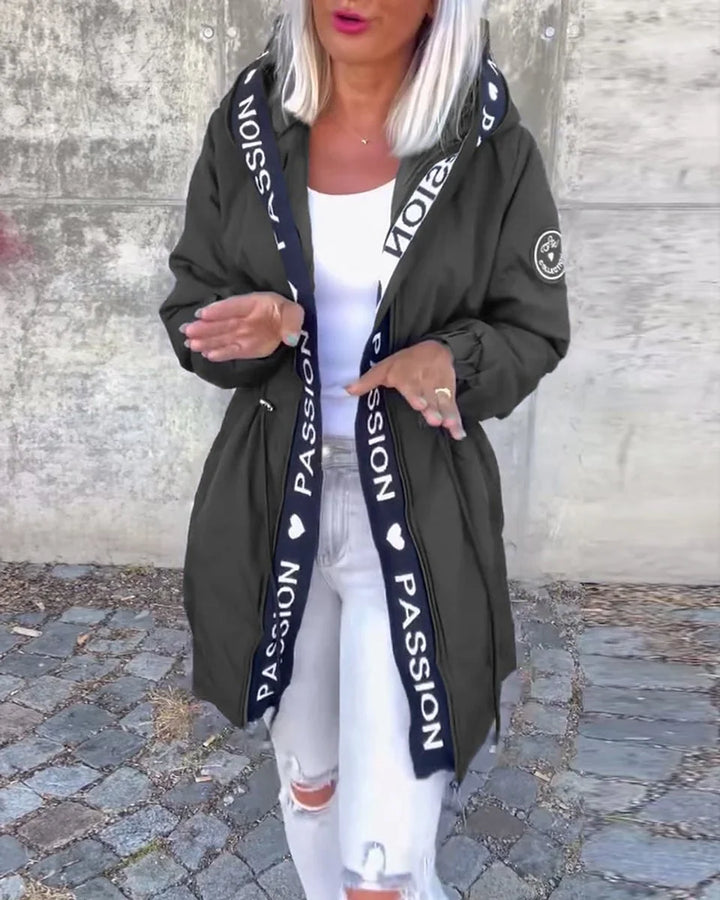 Midi-parka met capuchon en trekkoorden