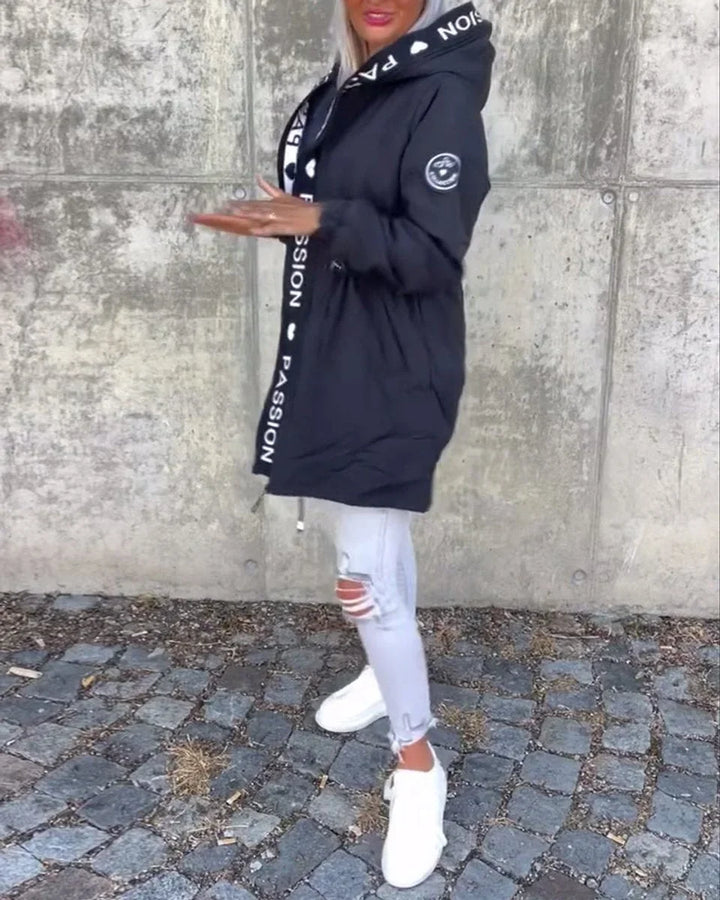 Midi-parka met capuchon en trekkoorden