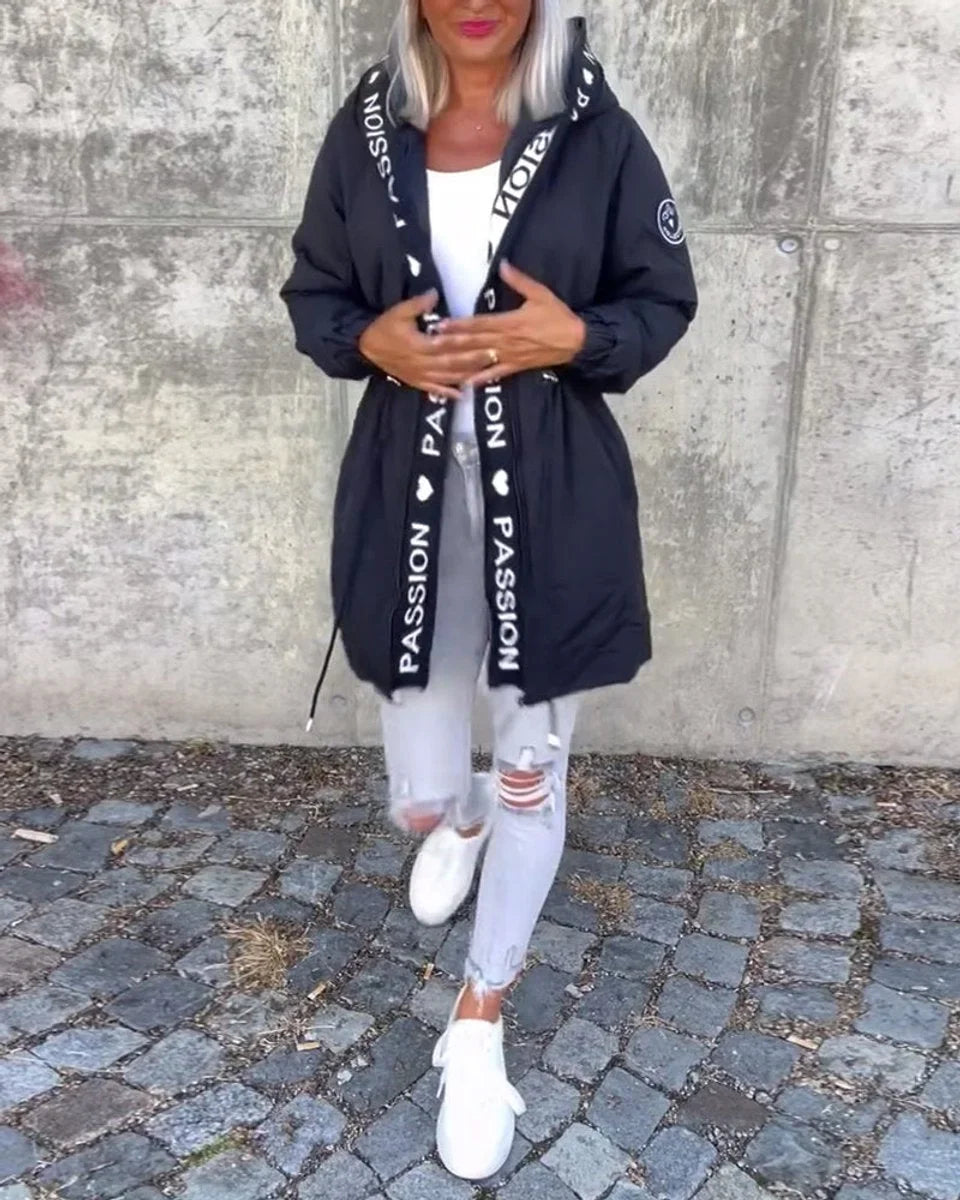 Midi-parka met capuchon en trekkoorden