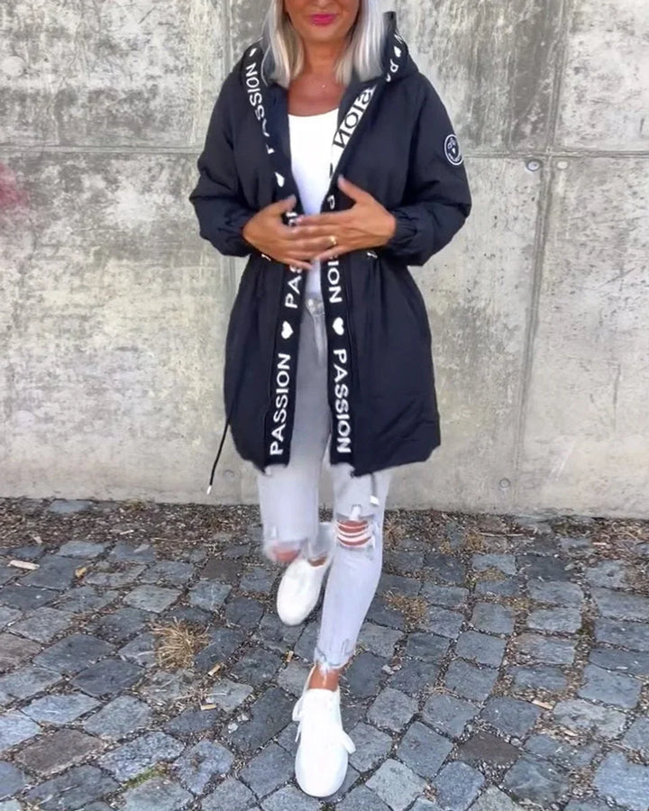 Midi-parka met capuchon en trekkoorden