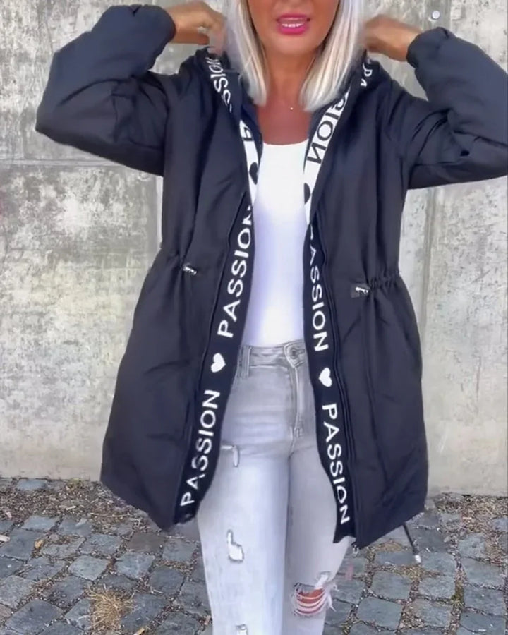 Midi-parka met capuchon en trekkoorden