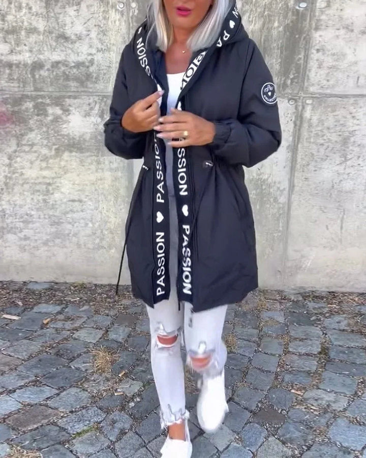 Midi-parka met capuchon en trekkoorden